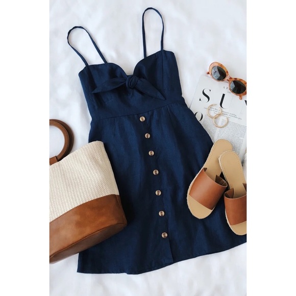 Faithful the Brand Rodeo Pink Linen Button Up Tie-Front Mini Skater Summer Dress - Picture 14 of 15